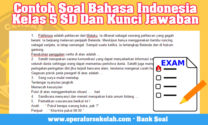 contoh soal un sd 2013 dan kunci jawaban bahasa indonesia